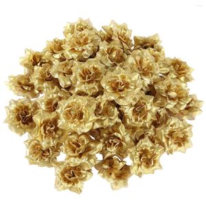 Dekorative Blumen Vorcool 50pcs Seidenrose Blumenköpfe für Hutkleidung verschönern 45 cm (golden)