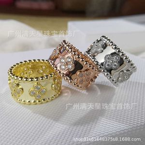 Designer High Version Clover Ring Female 925 Sterling Silver Kaleidoscope Signature Light Luxury 18K Rose Gold Plain With Diamond Codep Finger
