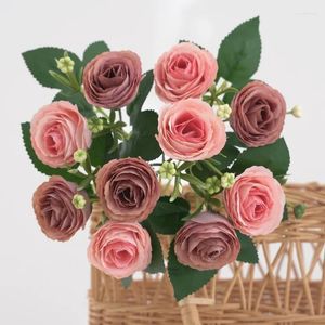 Dekorativa blommor Silk Artificial Flower Tea Bud Rose For Wedding Bridal Bouque Garden Christmol Decoration Wreats Home Table Vase S DIY