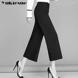 Women's Pants Wide Leg Capris Women 2024 High Waist Solid Loose OL Office Work Wear Ankle Length Female Trousers Clothes