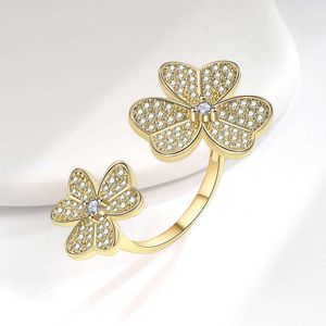 Designer Hochversion Van Clover Ring weibliche Doppelblume Full Diamond Open Blütenblätter Einfacher Live -Sendung