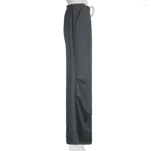 Kvinnors byxor avslappnad lös lastjoggare byxor raka ben baggy elastisk midja grå färg y2k stil