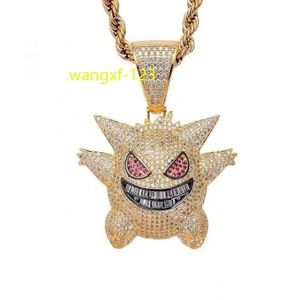 Hip Hop Jewelry Charm Gengar Pendant Necklace Elf Punkpendant Iced Out Ghost Cartoon Gold Cuban Link Chain Stainless Steel 10pcs
