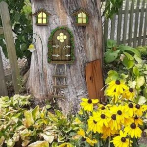 Garden Decorations Miniature Gnome Fairy House Window And Door For Trees Glow In The Dark Yard Art Sculpture Lawn Ornament Decoration