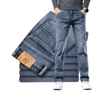 Men's Jeans Autumn and Spring Brand Straight Loose Elastic Denim Classic Business Casual Young Mens Fashion Mid Rise Q240427