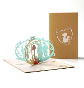 MOTHER039S dag gratulationskort Romantisk 3D Mor och barn Threedimensional Paper Carving Handmased Gift Tack Mom Festival Car9889895