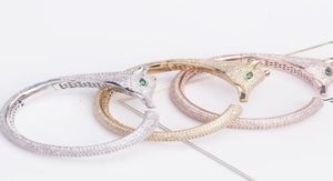 Newcome Fashion Brand Jewelry Lady Brass Full Diamond Green Eyes Fox 18K Gold Wedding Engagement Open Bangle Armband 3 Color62228861351