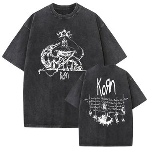 Yıkanmış vintage rock grubu Korn Lider Albüm Grafik Tshirt Kısa Kollu Erkekler Büyük Boy Tişörtleri Unisex Gothic T Shirt 240425