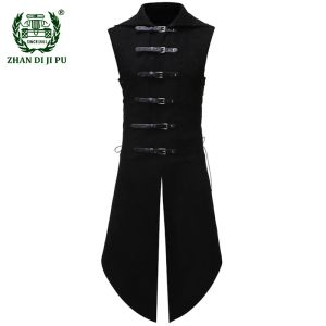 Shirts Men's Gothic Tuxedo Vest Medieval Vintage Sleeveless Steampunk Victorian Suit Vests Male Halloween Party Retro Cosplay Trench