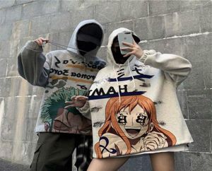 Men039s Hoodies Sweatshirts Hiphop Anime Print Hooded Par Sweatshirt One Piece Men Loose Plus Velvet Thicked Jacket Ror1703159