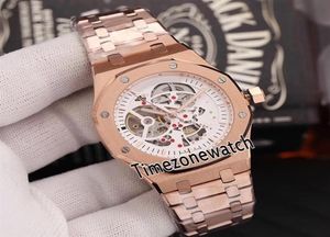 Ausgabe New Royal 15407st Rose Gold White Skeleton Dial Automatische Tourbillon Mens Watch Edelstahl Uhren TimeZoneWatch223g7787969