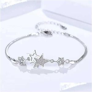 Chain Original Designer 925 Sterling Sier Elegant Charm Crystal Star Bracelet Womens Jewelry Fashion Party Wedding Accessories Drop D Dhz2X