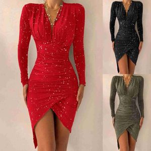 Городские сексуальные платья женские платья v Neck Long Sleam Formal Honeds и Ning Spell Wrap Элегантная коктейльная вечеринка миди -платье D240427