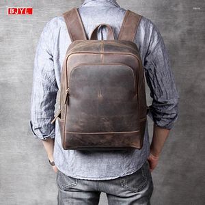 Backpack Retro Primeira camada bolsa de ombro de couro masculino Horse Crazy Handmade Sacos de computador de viagem Mochilas de viagem