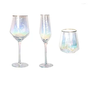 Wine Glasses Luxury Colorful Diamond Hammered Red Glass Lead-free Crystal Goblet Wedding Champagne Whiskey Cup Water Gif