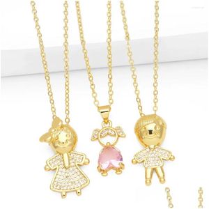 Pendant Necklaces Flola Gold Plated Girl Boy For Women Pink Crystal Heart Figure Couple Jewelry Gifts Nkev58 Drop Delivery Dhrs2