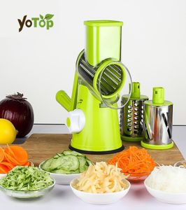 Yotop Green Vegetable Mandoline Slicer Batata Julienne Cenout Cutter Cheese Ralador redondo lâminas de aço inoxidável Ferramenta de cozinha 7940970