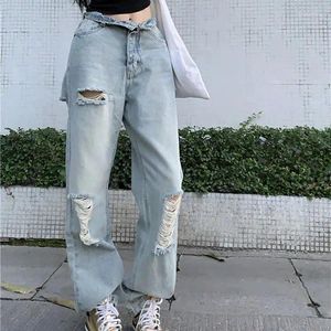 Women's Jeans 2024 Designed Heavy-duty Washed For Women American Trendy And Cool Ripped Straight-leg Trousers