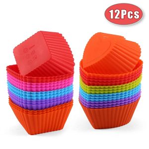 Formen 12pcs/Los Silikonkuchenform runden Herzform Muffin Cupcake Backformen Home Küchenbackback BPA kostenlos