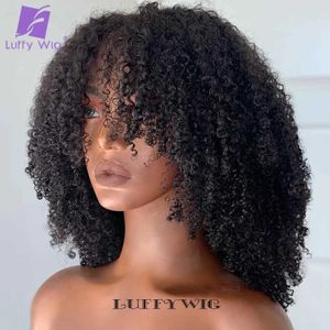 Synthetic Wigs Short African twisted curly wig with bangs human hair scalp top fully machine made Remi Brazil edge 200 density Q2404271
