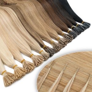 Extensions Snoilite 1G/PC I Tips Natural Hair Extensions Capsule Keratin Human Hair Fusion Keratin Prebond Micro Ring Stick Straight Hair