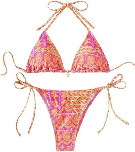 Kvinnors bikini set med hög midja baddräkt med två stycken baddräkt tryckt sexig triangel rygglös kryddflicka