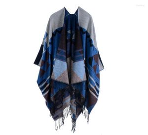 SARFES WINTER WINTER PLAID PONCHOS и накидки для женщин Дизайн негабаритные платки обертывание кашемирового эхарпа.