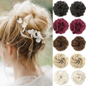 Chignon merisihair syntetiska lockiga chignon röriga scrunbies elastiska band hårbulle hårpiece hög temperatur fiber falskt hår