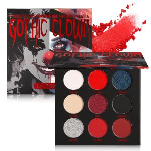 Shadow Red Black Eyeshadow Palette Goth Clown Halloween Makeup, White Silver Glitter