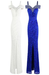 Angelfashions Beading Lace Party Prom Gown Boat Neck Pleated Slit Long Sheath Formal Evening Dress 4397429503