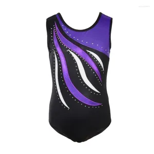 Scene Wear Purple Ballet Dance Leotard Gymnastics Dancewear Jumpsuit For Girl Kid Sleeveless Shiny Rhinestone Metallic is Skating Bodysuit