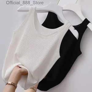 Women's Tanks Camis Summer Knit Vest Top Sexy Sleless O Neck Women Camisole Pure Color Black White T-shirt Solid Color Plus Size Slim Tank Top d240427