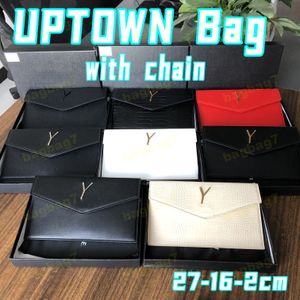 10A -kedja Uptown Bag Envelope Clutch Bag Kvinnor äkta läderhandväska Flap Men Clutch Classic stor plånbok Lady Chain Travel PAG PACKAPA PAGLAR MED BOX med låda