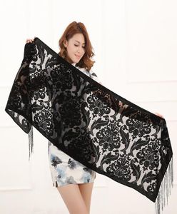 Whole2016 New 6 Colors Floral Print Velvet Scarf Winter Burnout Muslim Hijab Wrap Gift For Women Lovers 1220239