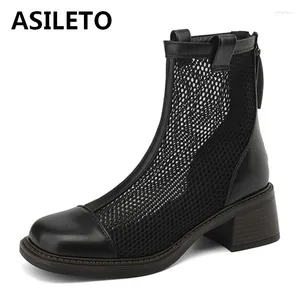 Stivali Asileto 2024 Magh Summer Zip Hollo Cavo traspirante fresco da 5,5 cm tallone rotondo TOE Western Big Size 41 42 43 Black