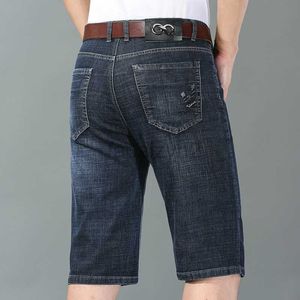 Jeans masculinos 2022 Jeans comerciais de verão, shorts pretos masculinos, ajuste esbelto de meia idade, tamanho grande, calças do meio fino, calças de tamanho masculino masculino