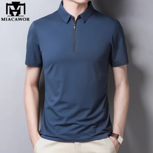 Polos Nuovo classico polo a colori solidi uomini di seta cotone estate camicie a maniche corte a maniche corte