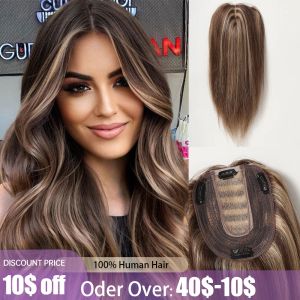 Verschlüsse menschliche Haaropper braune blonde Klavierfarben menschliche Haarstücke Klammern in Seidenbasis Remy Human Hair Topper für Frauen täglich 12 Zoll