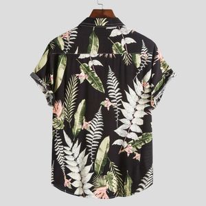 Men's Shirt Short Sleeved Lapel Printed Shirt Men's Hawaiian Shirt Floral Lining