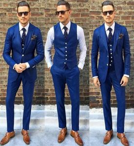 Kostüm Homme Custom Made Royal Blue Men Anzug Traje de Hombre Casual Slim Men Business Suits Jackelpantsvest14574180