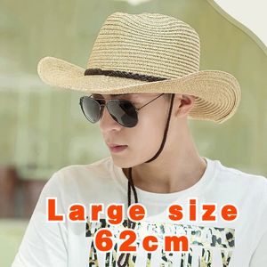 XXL Large Big Head Jazz Straw Hat for Women Men Hollow Out Summer Sun Beach Panama Windproof Rope Sunshade Hats UV UPF 50 240425