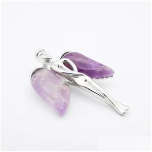 Pendanthalsband 33x2m Aventurine Rose Pink Quartz Amethysts Opal Obsidian Lapis Little Angel Necklace 1pcs Drop Delivery DH3OP