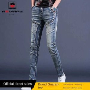 Jeans masculinos tendências de roupas de rua slim para homens casuais primavera outono de luxo masculino roupas de calça lavada masculino q240427