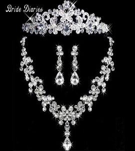 Bride Diaries Silver Color Crystal Butterfly Tiara Bridal Jewelry Sets Rhinestone Statement Necklace Earrings Crowns Set D181010021294458