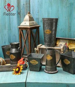 Galvaniserad vas Farmhouse Metal Decorative Pitchers Vintage Rustic Country Bucket Planter Pots Jug för Kitchen Living Room Decor 21941633