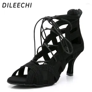 Sapatos de dança Dileechi Black Velvet Latin Women Women Salsa Selas de festa Dança da festa de 7,5 cm de salto macio