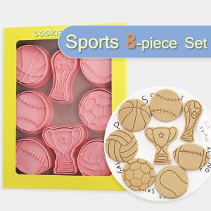 Moulds 8Pcs Sports Series Cookie Mold Set Football Basketball Rugby Trophy Shape Fondant Cake Mold Baking Handmake Tools Kitchen