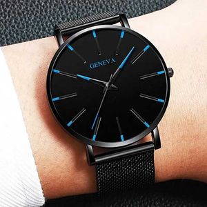 Wristwatches Fashionable ultra-thin s minimalist mens simple business stainless steel mesh with quartz wristband Reloio Masculino Q240426