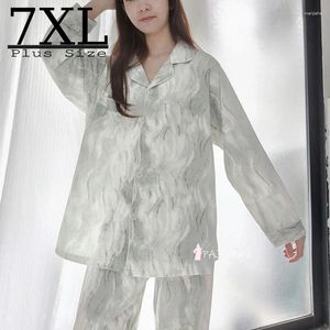 Women's Sleepwear Women Spring Lounge Suit Pajama Set Long Girl Pyjamas Plus Size 7XL Cotton Night Suits Two Piece Home Clothes
