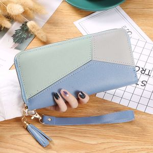 Splicing Womans Long Leather Wallet Handbag feminino Feminino de grande capacidade com zíper para carteiras carteiras bolsas europeias para mulheres